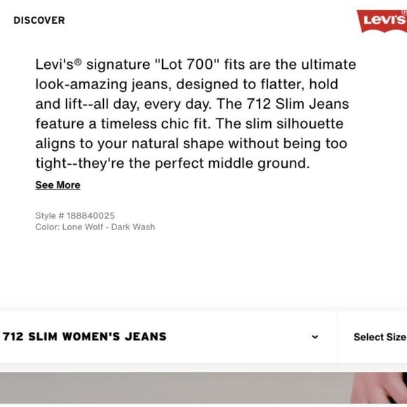 Levis 712 Dark Wash Slim Leg Like New - Picture 8 of 13